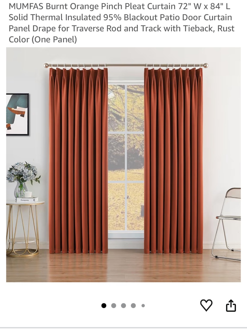 Burnt Orange Thermal Blackout Curtain Panel